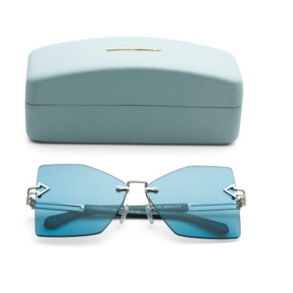 Karen Walker Blue Rimless Sunglasses with Protective Case